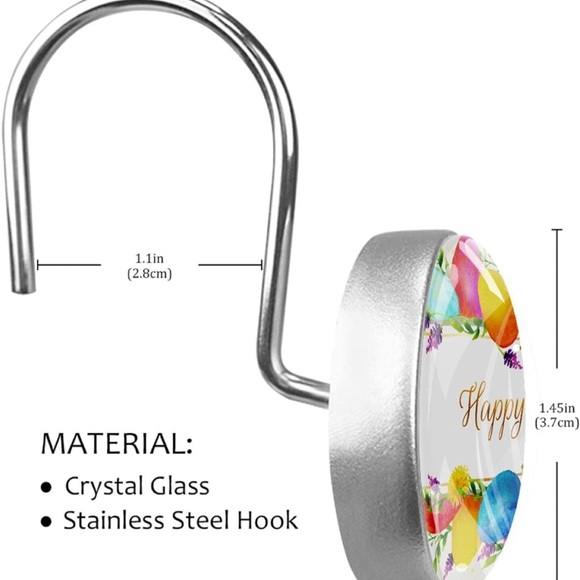 Colorful Happy Easter Eggs, Shower Curtain Hooks Rings Set of 12 Shower Hooks - Picture 3 of 3